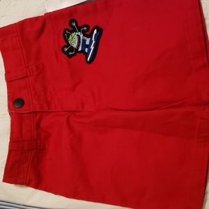 Red, size 5 boys cotton shorts, adjustable waistband.